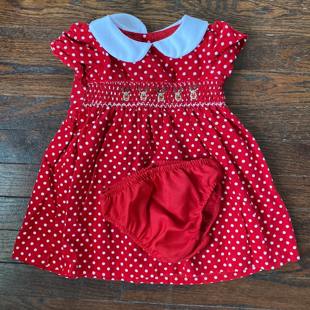 Holiday / Christmas smocked corduroy reindeer dress - 18 months